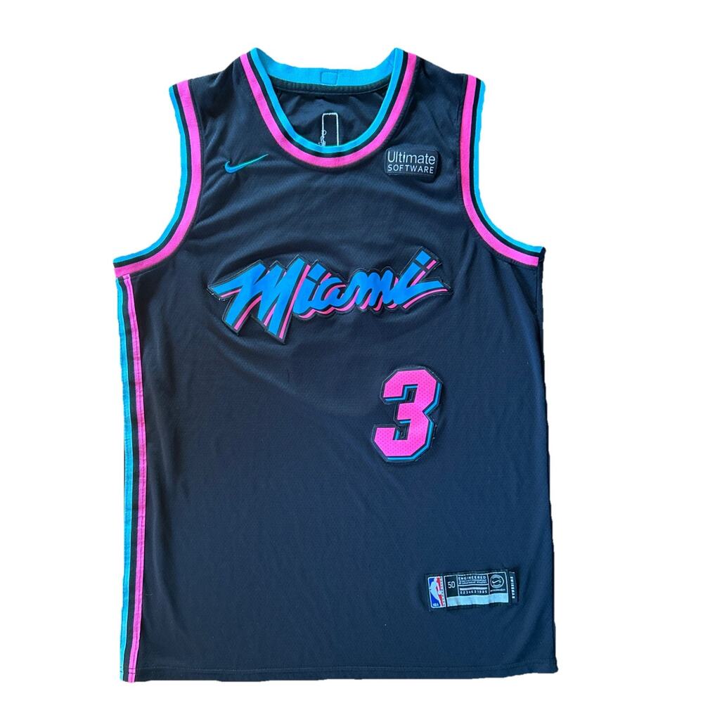 Nike Miami Heat Dwyane Wade #3 Vice City Edition Swingman Jersey Black Size Med